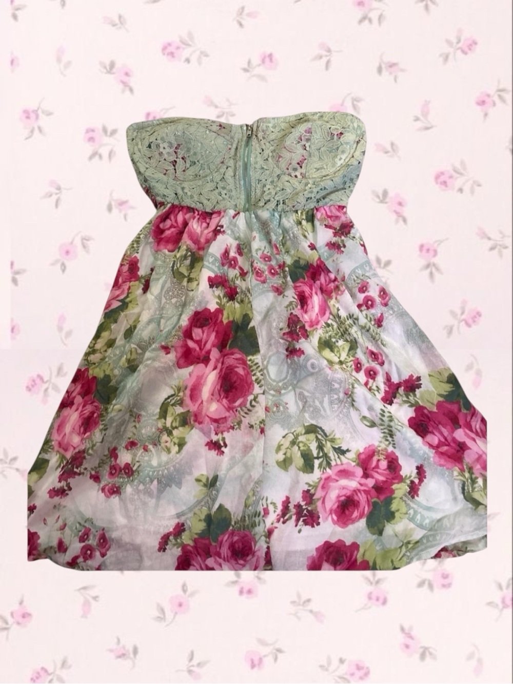 Rue 21 Sage Green Lace Bustier & Floral Mini Dress Small